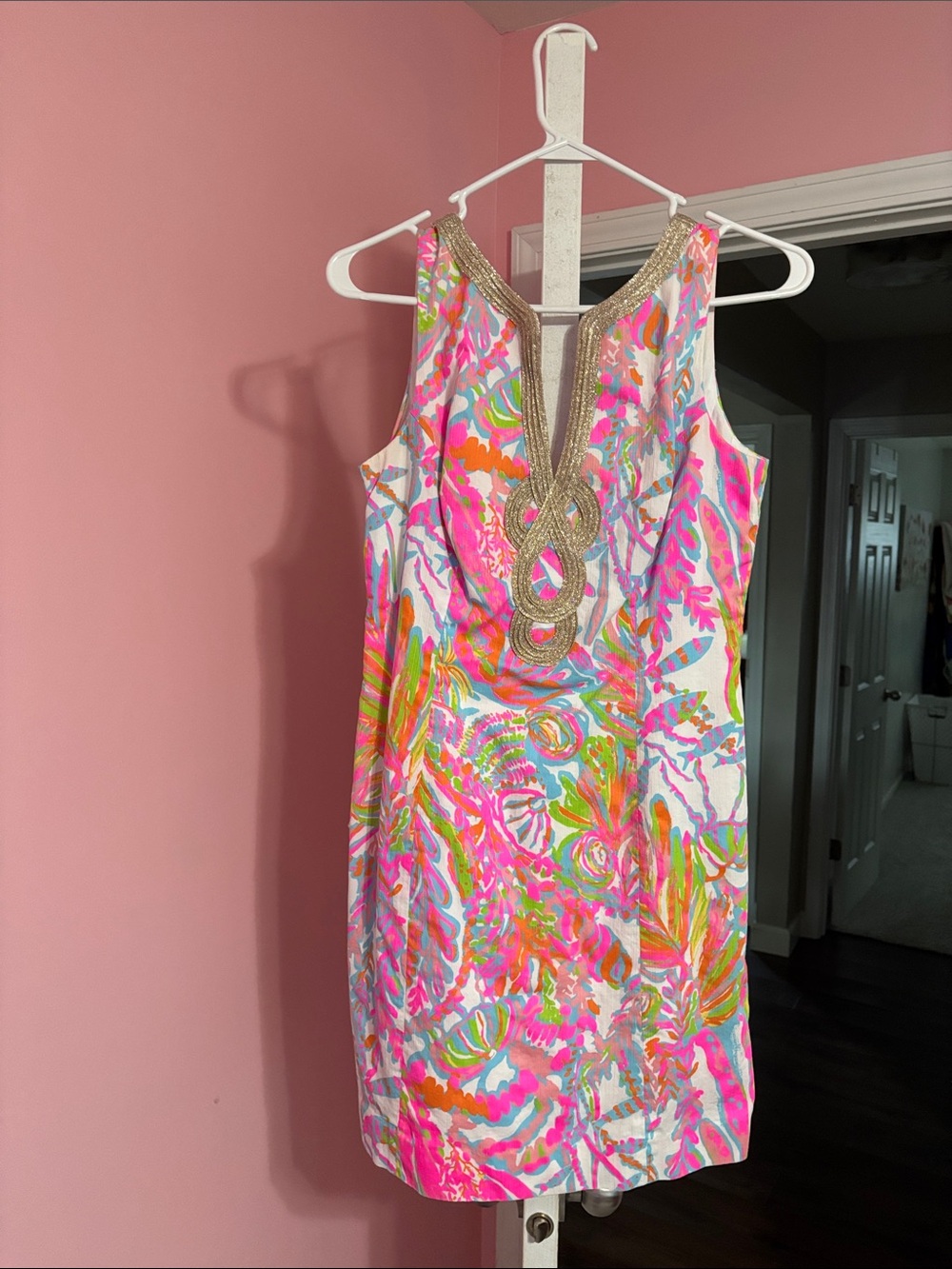 Vibrant Pink Multi-Color Sleeveless Shift Dress